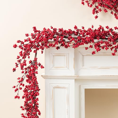 6ft Red Berry Garland - Glitzhome Artificial Garland for Christmas Decor