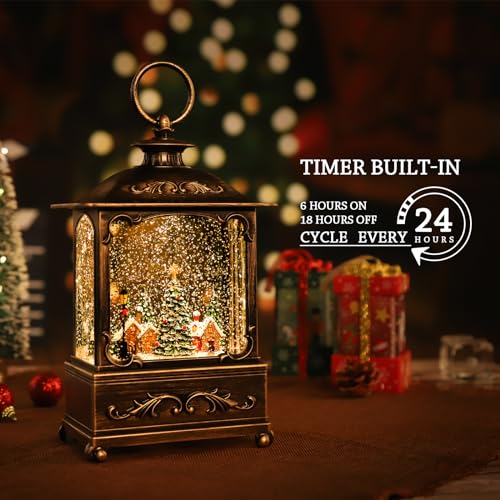 Forest House Christmas Snow Globe Lantern with Music & USB Power