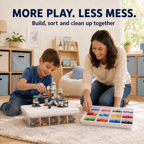 Stackable Building Block Organizer Box with 3 Removable Sorting Trays
