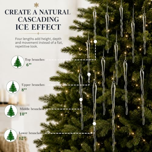 OuMuaMua Large Clear Glass Icicle Christmas Ornaments - 12-Piece, 6-12in S-Curve Handmade