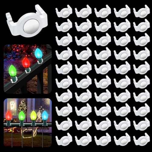 UQM 50 Pack Magnetic Christmas Light Clips - Round Clear, Strong Magnet for C7 C9 Sockets