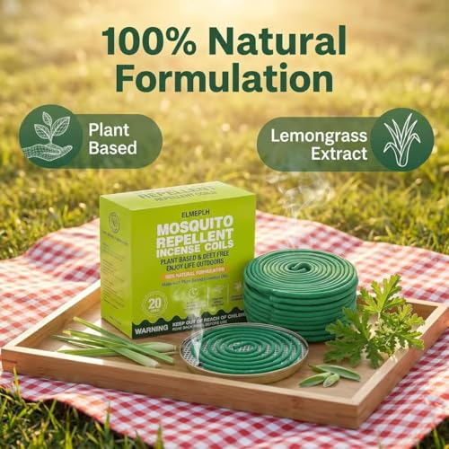 Citronella Mosquito Repellent Coils - 20 Count Natural Plant-Based Incense