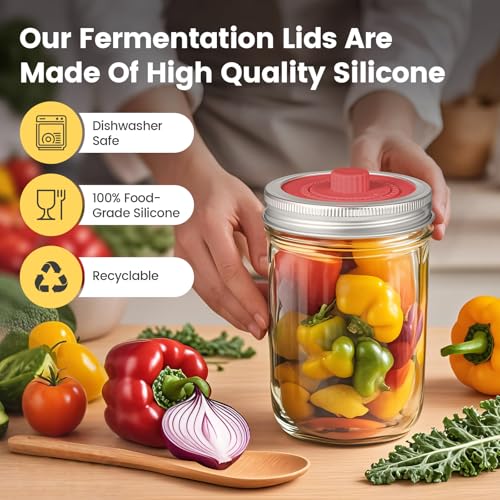 Silicone Fermentation Lids for Wide Mouth Mason Jars with Date Tracker