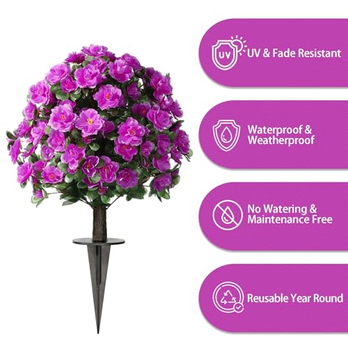 Artificial Azalea Topiary Ball with Ground Stake, UV-Resistant Faux Plant