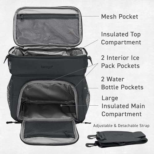 Bentgo Prep Deluxe Insulated Multimeal Bag - Lunch Box Bag, Holds 5 Meals, Premium Insulation up to 8 Hrs, Durable, Water-Resistant - Large Capacity For Adult Meal Prep (Dark Gray)