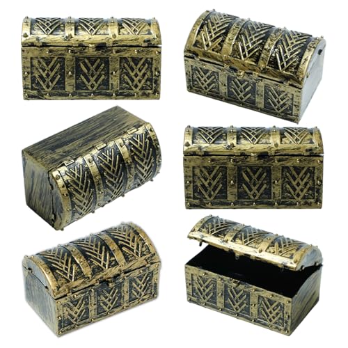 6-Piece Mini Pirate Treasure Chests - Vintage Plastic Storage Boxes