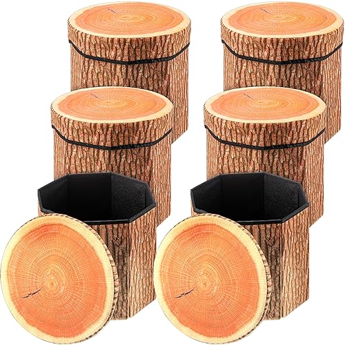 Amylove 12-Inch Tree Stump Storage Ottoman - Foldable Velvet Toy & Shoe Stool
