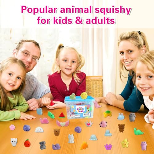 80 Pcs Mochi Squishy Toys Bulk Party Favors with Storage Bucket