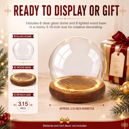 Funtery 6 Pcs 3.15 Inch Christmas Glass Display Dome Cloche Globe