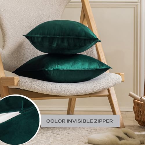 JIAHANNHA Velvet Green Throw Pillow Covers 18x18in (Pack of 2) – Soft Decorative Cushion Covers