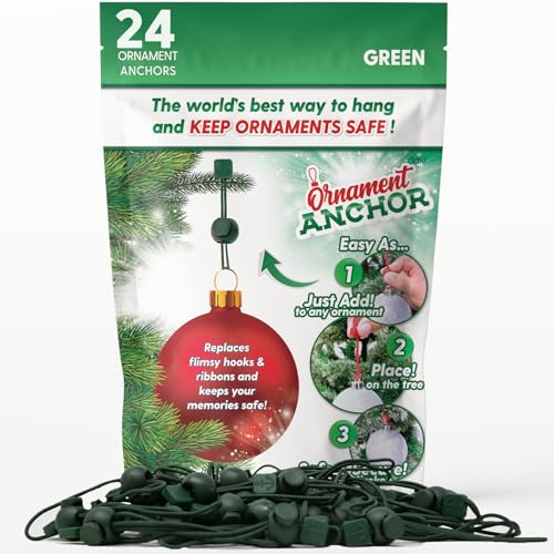 Heavy-Duty No-Slip Christmas Ornament Hooks - Green Hangers, 24 Count