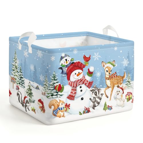 HUUMONSS Forest Animals Christmas Snowflake Baby Storage Basket 36L - Winter Pine Trees & Snowman Organizer for Toy Clothes & More
