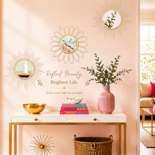 3-Piece Gold Sunburst Wall Mirror Set, Decorative Modern Metal Wall Art Decor
