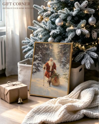 VIYYIEA Vintage Framed Christmas Wall Art, Santa Claus Prints