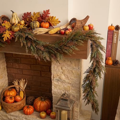 6ft Pre-Lit Artificial Norfolk Pine Fall Garland with Warm LED Timer Lights