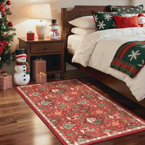 Christmas Red 2' x 3' Entryway Rug with Anti-Slip Backing - Madane