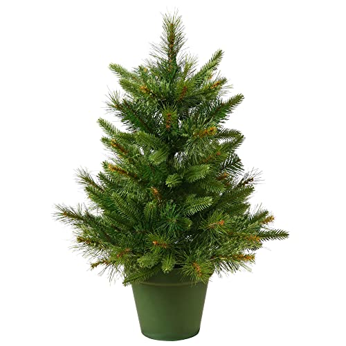 Vickerman 24" Cashmere Pine Artificial Christmas Tree, Unlit, Green Pot, 2ft