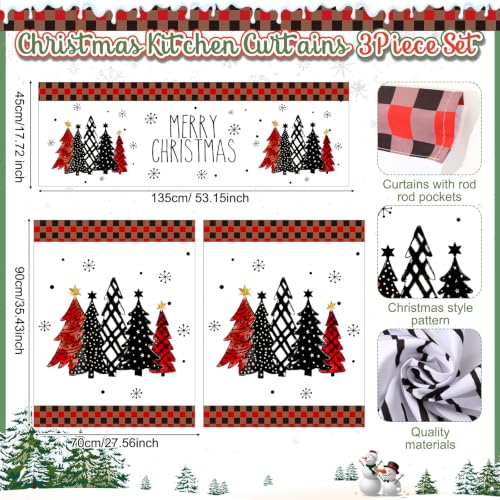 Irenare Buffalo Plaid Christmas Kitchen Curtains Set - 3 Pieces, Festive Holiday Decor