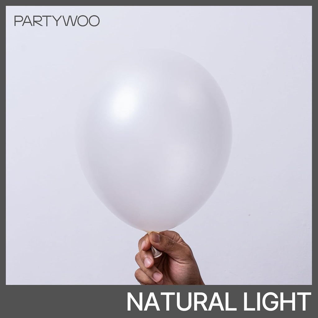 PartyWoo Pearl White Balloons - 100pcs 12-Inch Metallic Latex for Weddings, Anniversaries & Celebrations