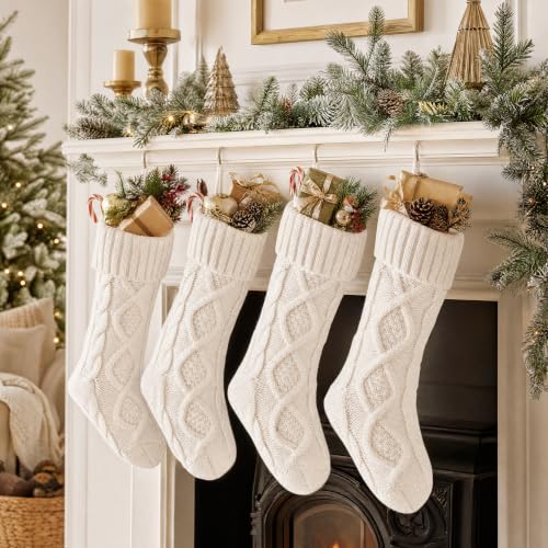 Cable Knit Christmas Stockings 6-Pack - 18-Inch Fireplace Holiday Decor