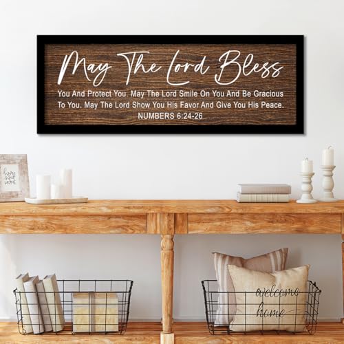 YEOION Number 6:24-26 Scripture Wall Decor Wooden Framed, Wood Grain Finish