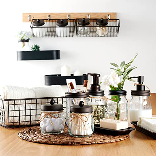 6-Piece Mason Jar Bathroom Accessory Set with Wire Basket