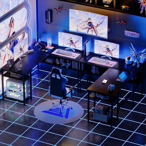 Reversible L-Shaped Computer Desk with Power Outlets and USB Charging Ports
