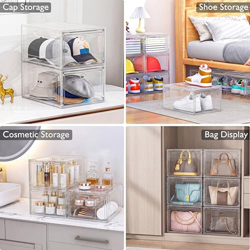 Clear Stackable Shoe Storage Boxes with Magnetic Doors - 6 Pack
