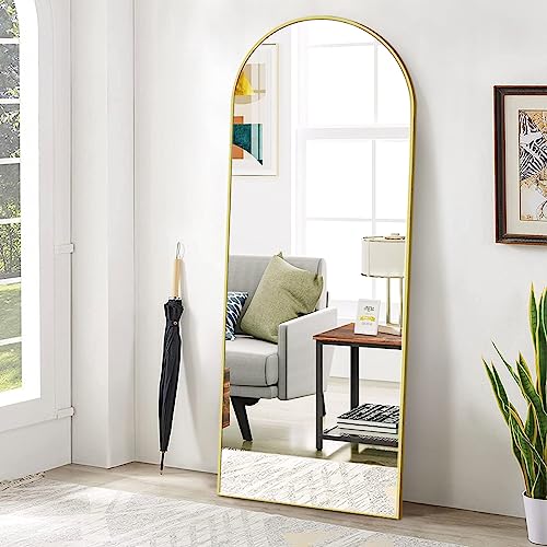 65" x 24" Arched Full-Length Floor Mirror, Gold Aluminum Frame