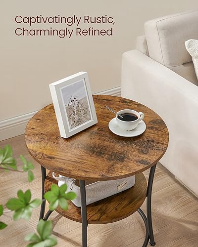 21.7-Inch Round Side Table - 2-Tier End Table & Nightstand with Steel Frame
