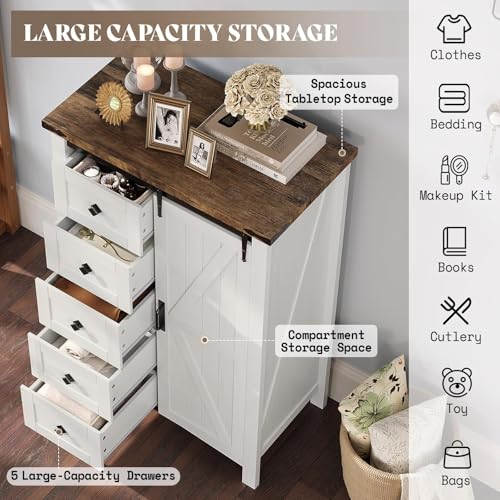 2-Piece Farmhouse Dresser Set with Sliding Barn Doors, Distressed White