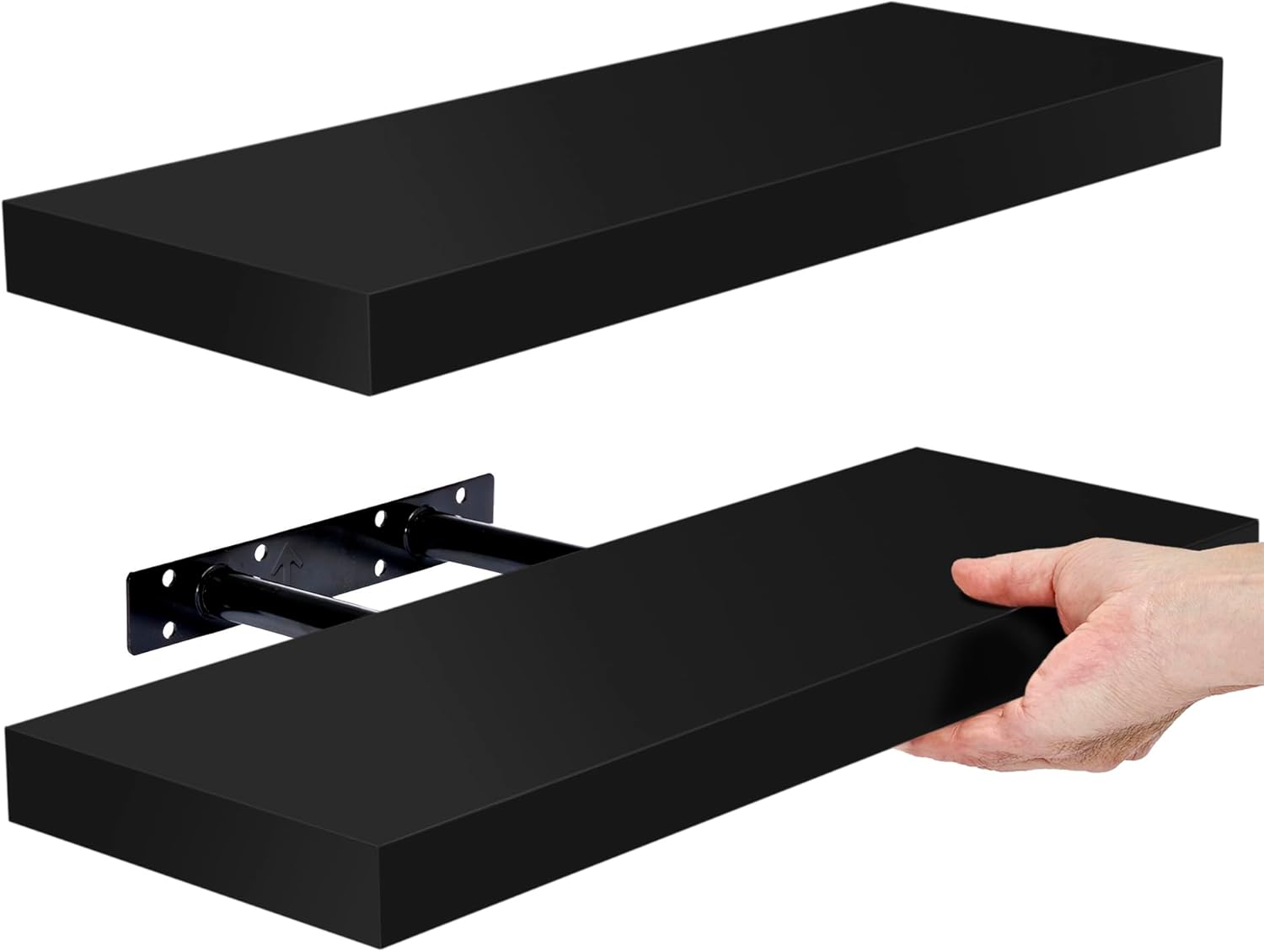 Sorbus Floating Shelves - 16 Inch Wall-Mounted Shelves for Kitchen, Bedroom & Bathroom | Black, 2 Pack