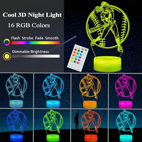 3D Softball Night Light, LED Sports Lamp with Remote Control, 16 Colors