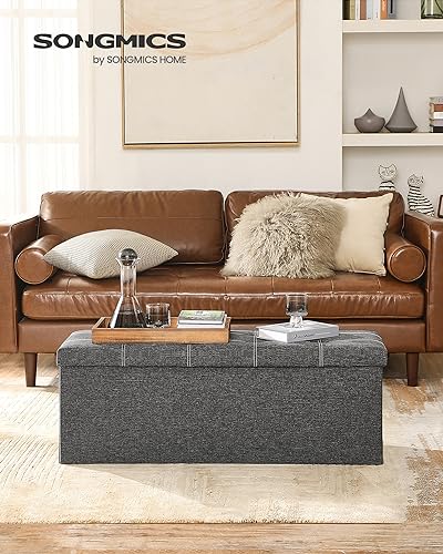 43-Inch Folding Storage Ottoman Bench, 35-Gallon Linen-Look Chest