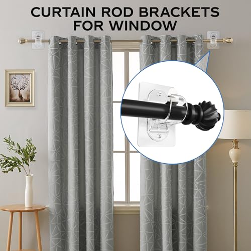 No Drill Curtain Rod Brackets, 8 Pack Heavy Duty Self Adhesive Rod Holders
