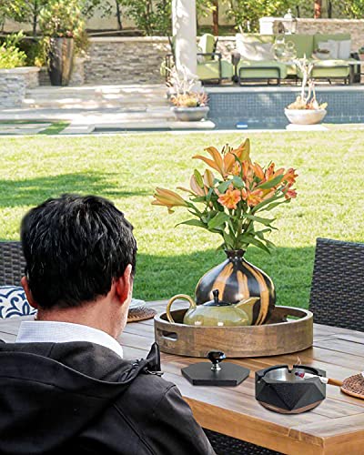 Windproof Outdoor Ashtray with Lid and Removable Liner, Black Stone Texture