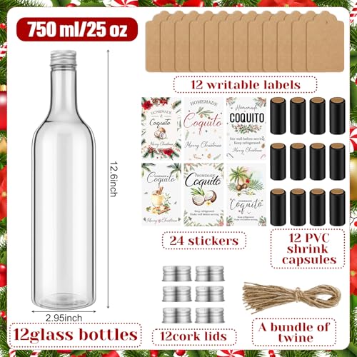 Potchen Lovely 12 Pack 25oz Christmas Coquito Plastic Wine Bottles for Homemade Drinks