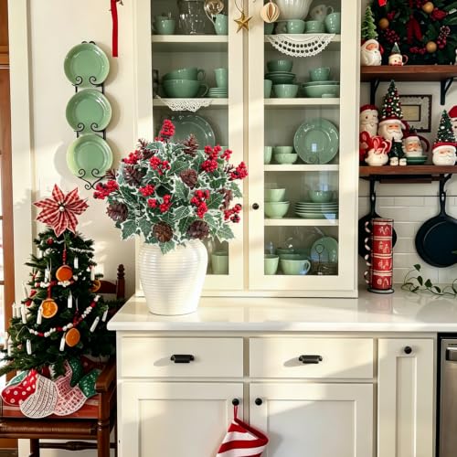 12Pcs Christmas Artificial Flower Set with Holly Berries Pinecones Xmas-12pcs