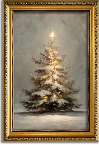 YD&YZY Vintage Snowy 2026 Christmas Tree Wall Art 16x24 in - Framed Gold