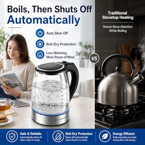1.8L Glass Electric Tea Kettle, Fast Boil Water Boiler with LED Indicator