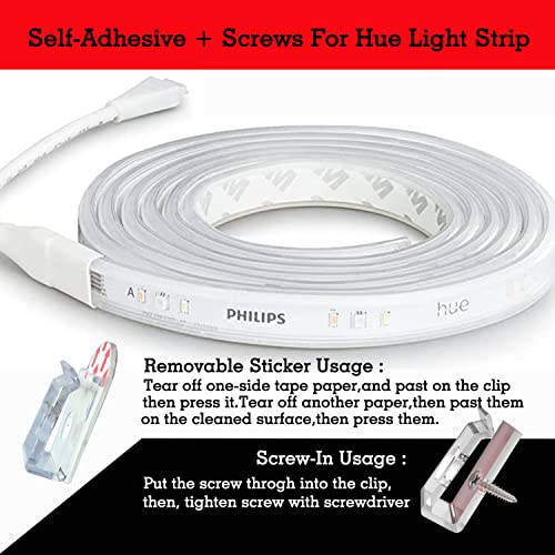 Transparent LED Strip Light Mounting Clips - 14mm Cable Hooks with Screws