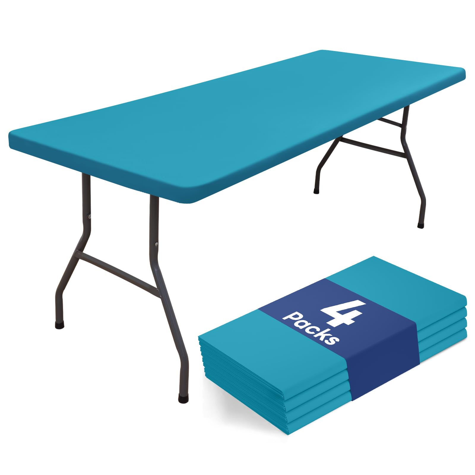 homing 4 Packs 8 Foot Rectangle Table Cloth, Waterproof Polyester Elastic Fitted Tablecloth, Washable Table Cover for Picnic, Camping, Outdoor (Teal, 30" x 96")