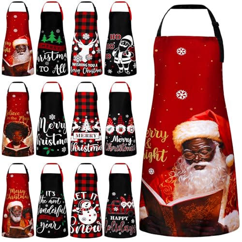Geyoga 12 Pcs Christmas Aprons Waterproof Adjustable Kitchen Aprons - Modern