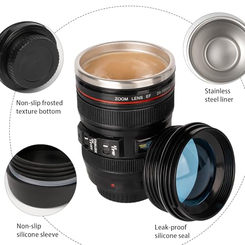 Blue Camera Lens Travel Coffee Mug Stainless Steel Thermos for Photographers