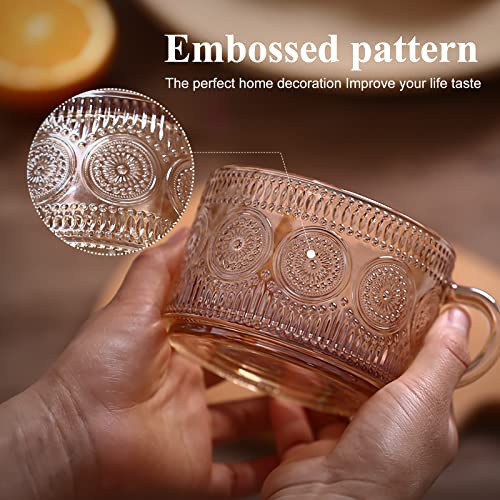 JVJRFQ Amber Vintage Glass Coffee Mugs Set of 2 with Bamboo Lids & Spoons, 14 Oz Breakfast Cups for Coffee & Yogurt