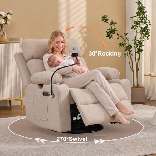 Power Nursery Recliner with Swivel Rocker, Adjustable Armrests & Phone Holder