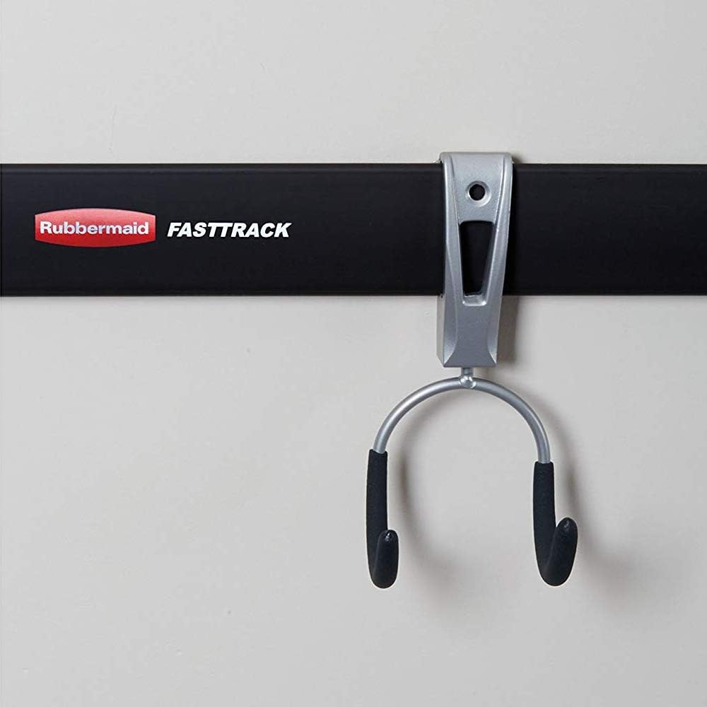 Rubbermaid Garage Hook Organizers - Universal Metallic FastTrack Design | 2 Pack for Easy Storage