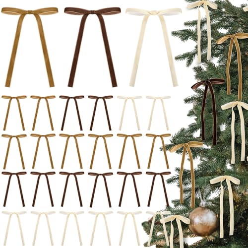 24 Pcs Velvet Bows for Christmas Tree, 5x7" Vintage Craft Decor
