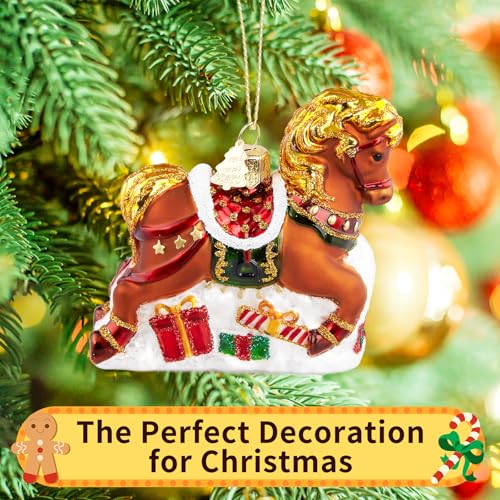 Horse Glass Ornament Christmas Tree Decoration - Hand-Blown 3.11 in Gold Mane