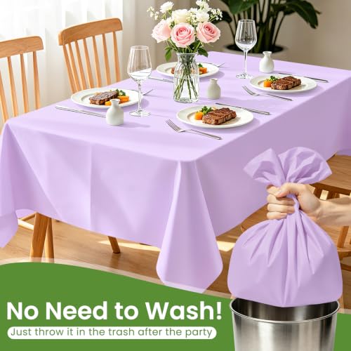 Disposable Light Purple Plastic Tablecloth 3-Pack - 54x108 Rectangular Cover